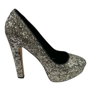 Aldo Silver Glitter Sparkle Platform High Heel Pumps Party Evening Shoes Sz 9